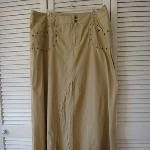 Long Flared  Beige Cotton Skirt Size 18